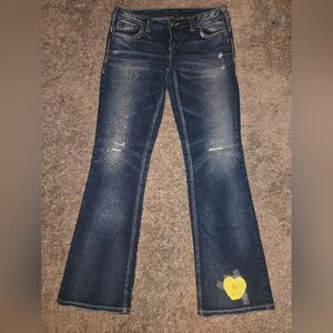 Silver Aiko Mid Rise Jeans Dark Wash Boot Cut Denim